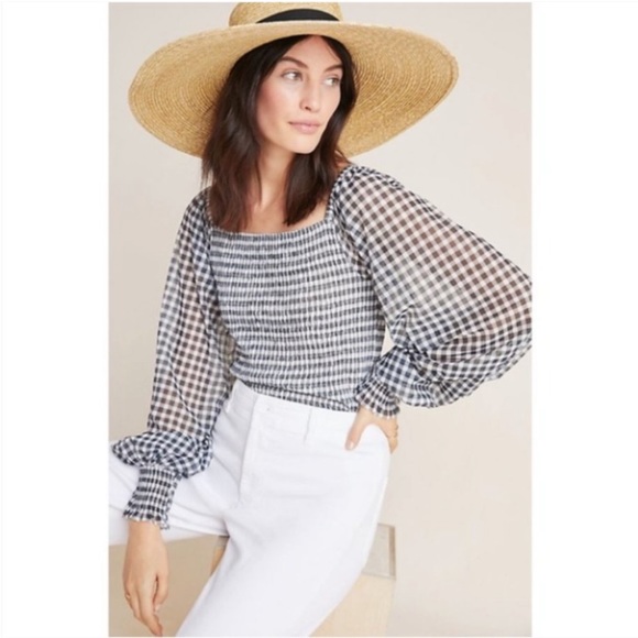Anthropologie Tops - Anthropologie Rouen Smocked Gingham Blouse NWT Size Medium